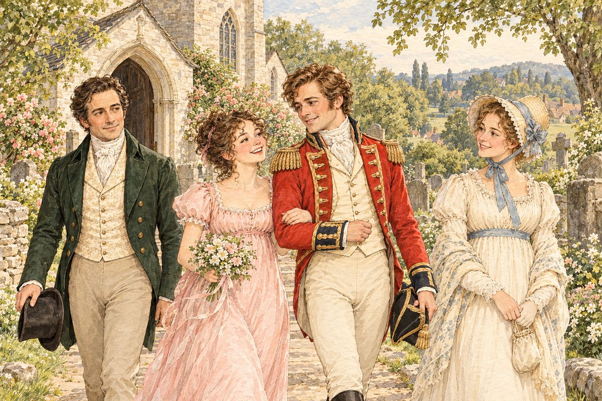 Lydia and Wickham were married in London at St Clement's, with Mr and Mrs Gardiner present. Lydia thought only of her wedding clothes and of Wickham in his blue coat, and never once considered what her family had suffered, or how much her rescue had cost.