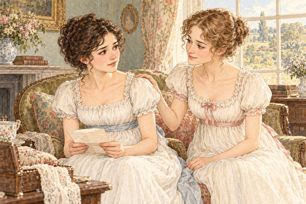 Darcy had paid Wickham's debts, bought him a commission, and added a thousand pounds to Lydia's portion, insisting that all the credit go to Mr Gardiner. Elizabeth felt he had done it for her. Jane saw that the letter moved her, but Elizabeth could only press her sister's hand and keep the secret.