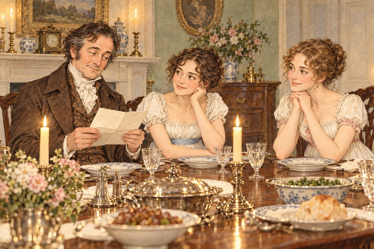 Before they left for Wickham's new regiment in the north, Mr Bennet watched his son-in-law smile and simper and make love to them all. He was a fine fellow, said Mr Bennet drily: I am prodigiously proud of him. I defy even Sir William Lucas himself to produce a more valuable son-in-law.