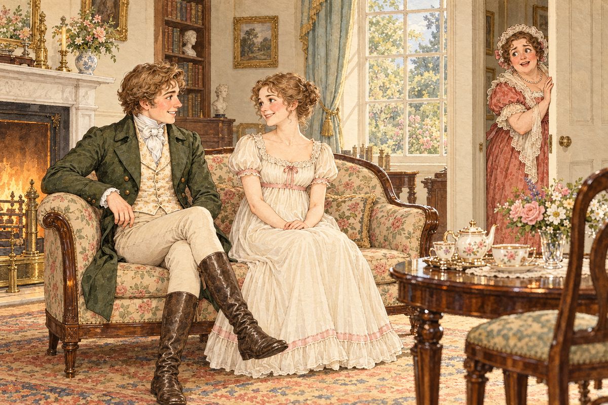 Bingley called again, and Mrs Bennet began a comic campaign of winks and frowns to leave him alone with Jane, calling her other daughters out of the room on any excuse. Kitty asked innocently why her mother kept winking at her, and Elizabeth bit her lip.