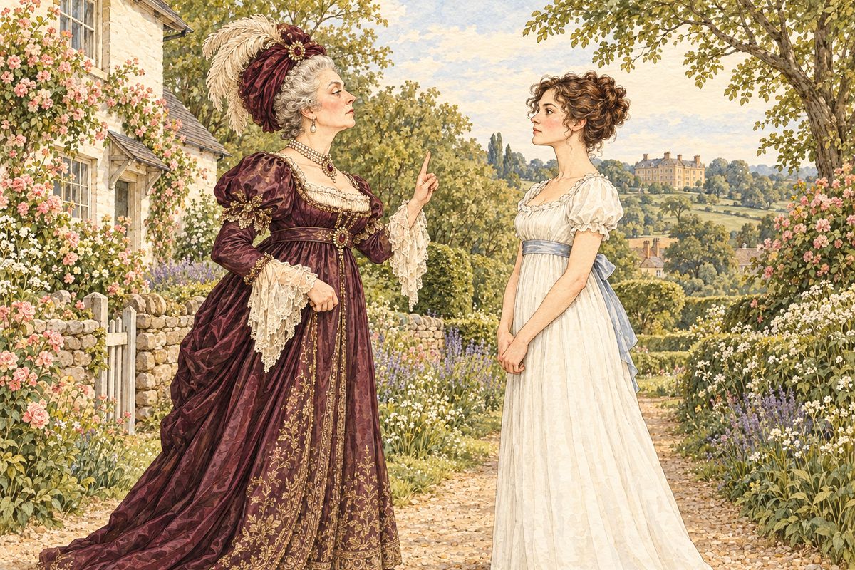 In the garden Lady Catherine demanded to know if Elizabeth was engaged to her nephew. Darcy was meant for her own daughter, she said; they had been intended for each other from their cradles. She ordered Elizabeth to promise never to accept him, and Elizabeth refused.