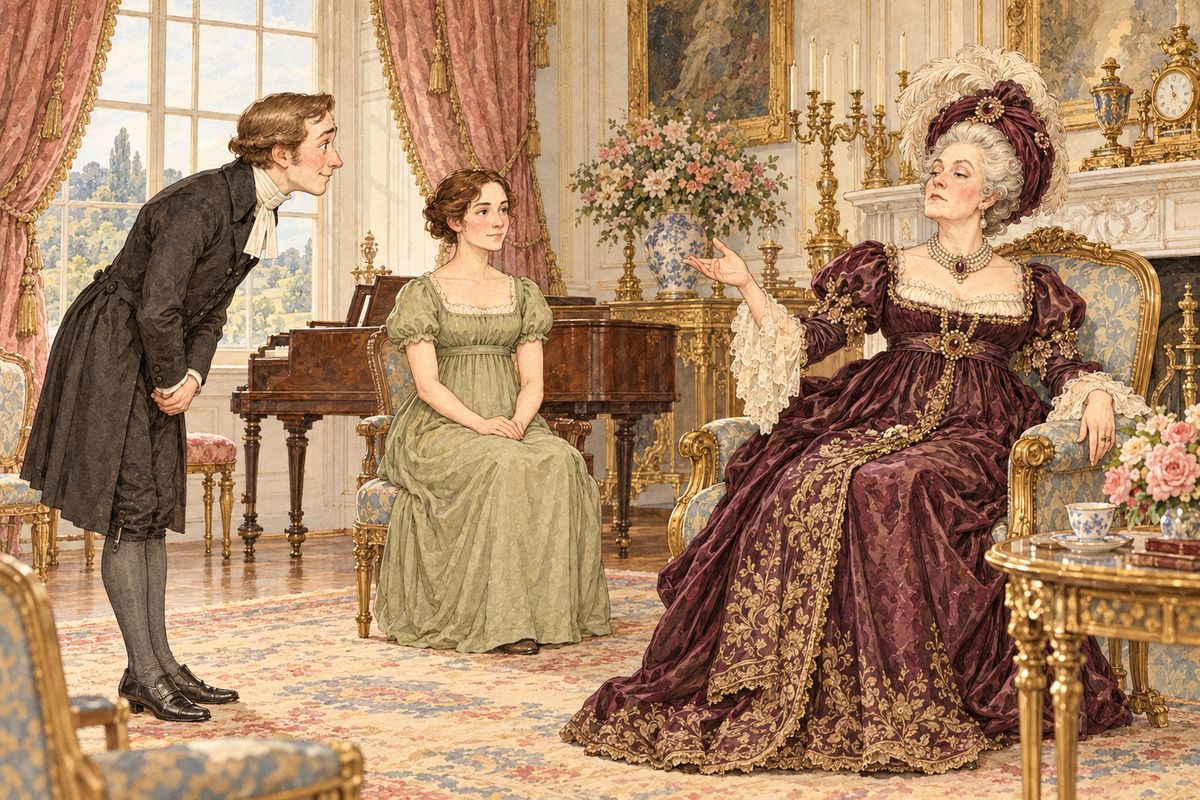 Lady Catherine was extremely indignant at her nephew's marriage, and wrote him a letter so abusive that all contact was broken off. At Rosings she held forth to Mr Collins, who bowed and agreed, while Charlotte kept her own counsel and waited for the storm to pass.