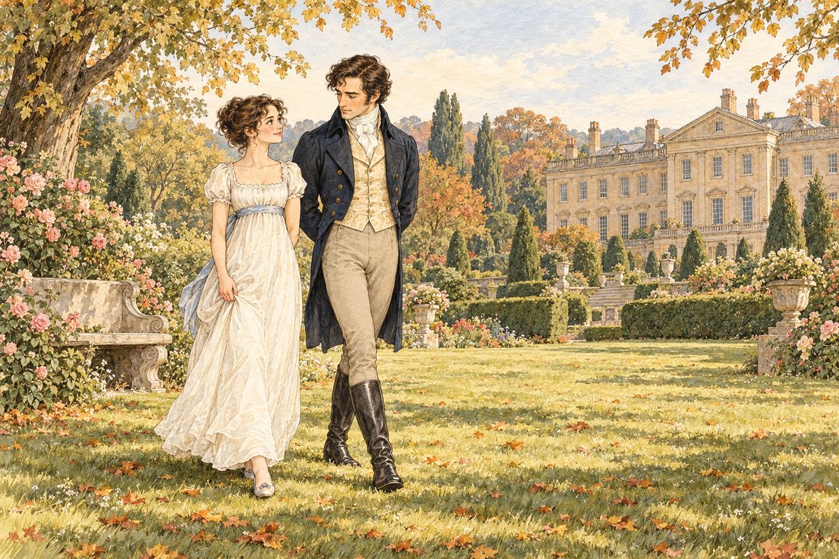 After the visit, Elizabeth and Darcy walked out together across Pemberley's lawns in the autumn sunshine. She still teased him, and he had learned to laugh at himself. Neither pride nor prejudice had any power now to come between them.