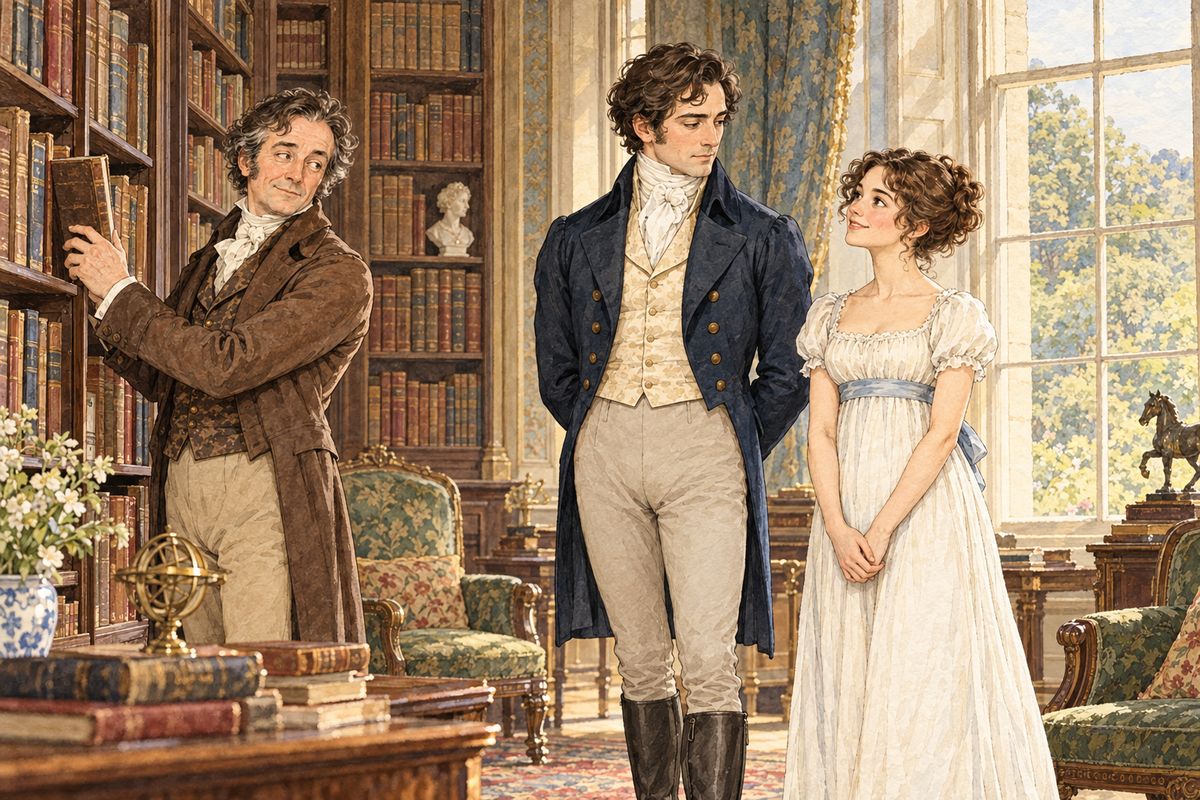 Mr Bennet missed his second daughter so much that he delighted in going to Pemberley, especially when he was least expected. He spent long hours in Darcy's library, and he and his son-in-law came to understand each other well, for Mr Bennet saw how deeply Darcy loved his Lizzy.