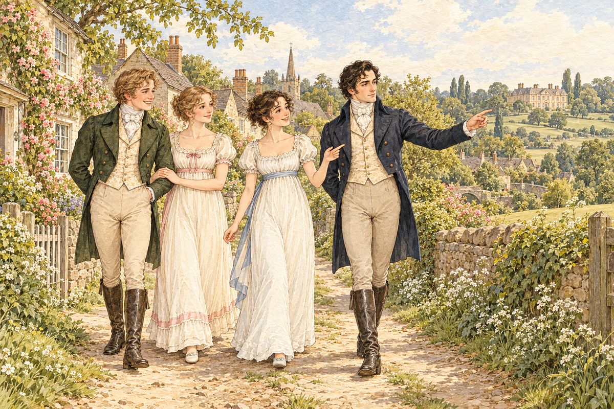 Whenever Bingley and Jane drove over, the four walked out together. Bingley talked eagerly of his new estate and how easily the two families could meet, and Darcy pointed out the best paths through his woods. Both couples knew their friendship would last as long as their marriages.