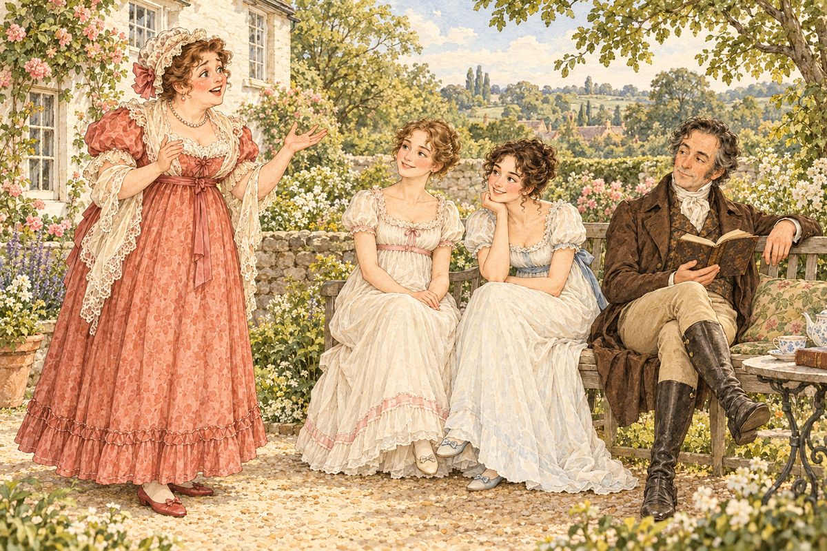 Mrs Bennet never tired of telling how she had married off her daughters, and how she had always said Mr Darcy was a fine man. Mr Bennet read his book and enjoyed it all. I wish I could say, for the sake of her family, that the marriages made her a sensible woman; but they did not.