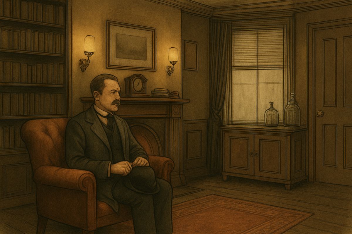 At three o'clock precisely Watson was at Baker Street, but Holmes had been out since eight in the morning. Watson sat down beside the fire, resolved to wait however long it took.