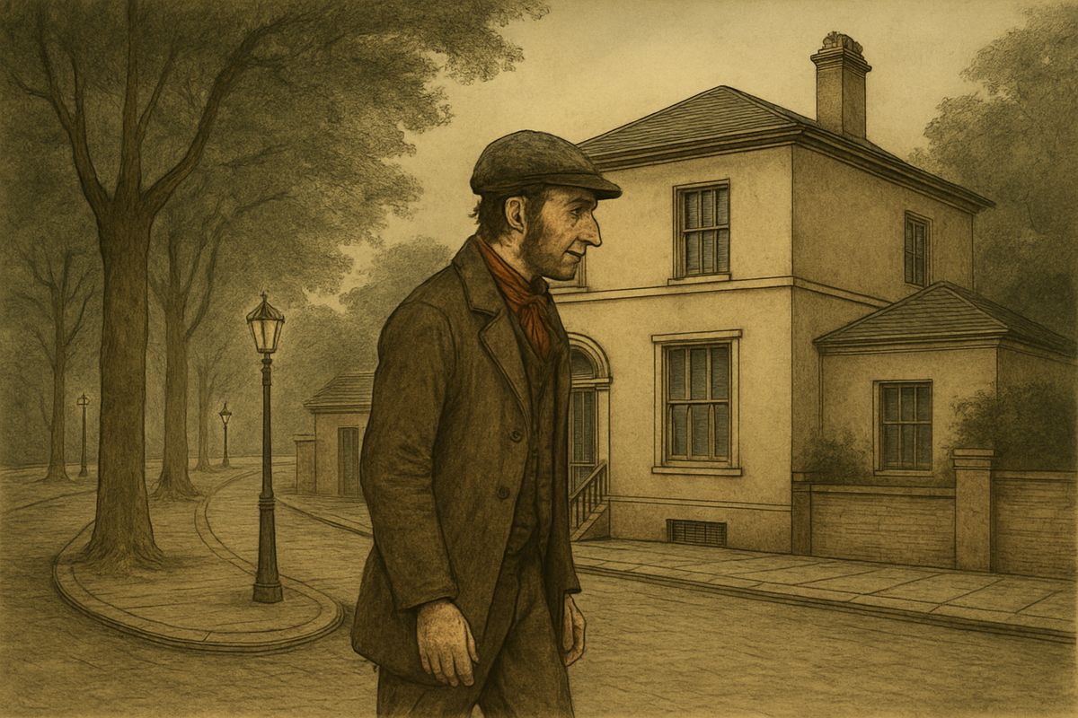 Disguised as a groom out of work, Holmes had found Briony Lodge: a bijou villa of two stories, built right up to the road, with long sitting-room windows and window fasteners a child could open.