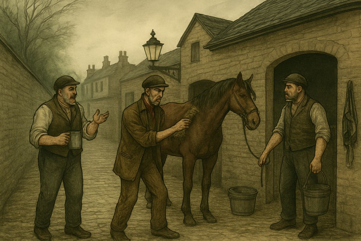 In the mews he helped the ostlers rub down their horses, and received twopence, a glass of half-and-half, two fills of shag tobacco, and all he could desire about Miss Adler and her one frequent visitor, Mr. Godfrey Norton.