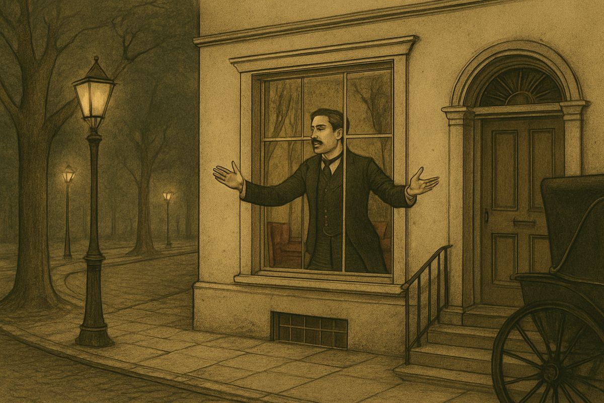 For half an hour Holmes glimpsed him through the sitting-room windows, pacing up and down, talking excitedly and waving his arms. Of the lady nothing could be seen.