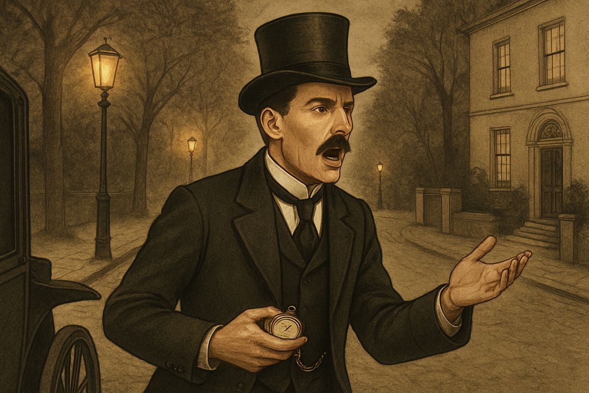 Norton came out more flurried than before and pulled out a gold watch. “Drive like the devil, first to Gross & Hankey's in Regent Street, and then to the Church of St. Monica. Half a guinea if you do it in twenty minutes!”