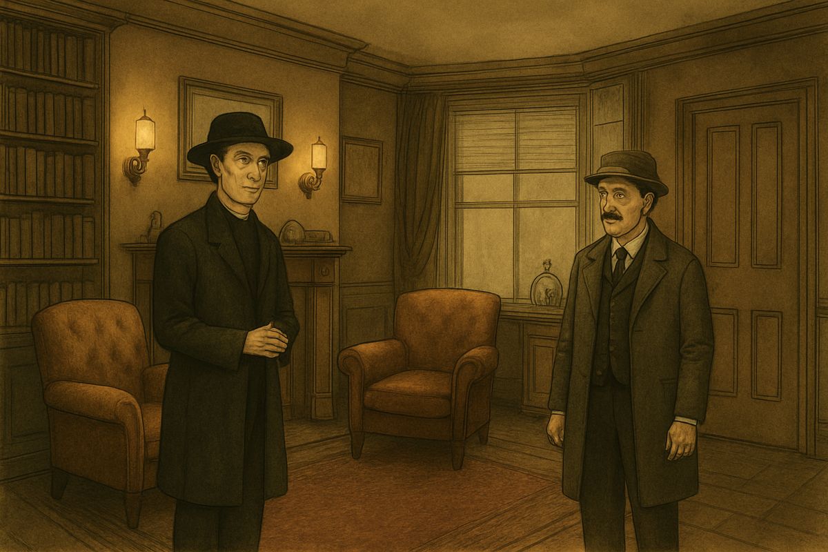 Holmes vanished into his bedroom and returned as an amiable, simple-minded Nonconformist clergyman, with broad black hat, baggy trousers, white tie and sympathetic smile. The stage lost a fine actor when he became a specialist in crime.