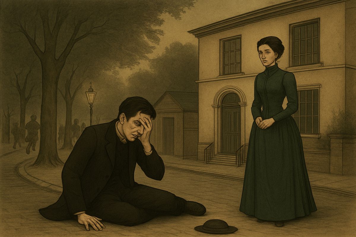 Holmes dashed into the crowd to protect the lady, but as he reached her he gave a cry and dropped to the ground, blood running down his face. The brawlers scattered in both directions.
