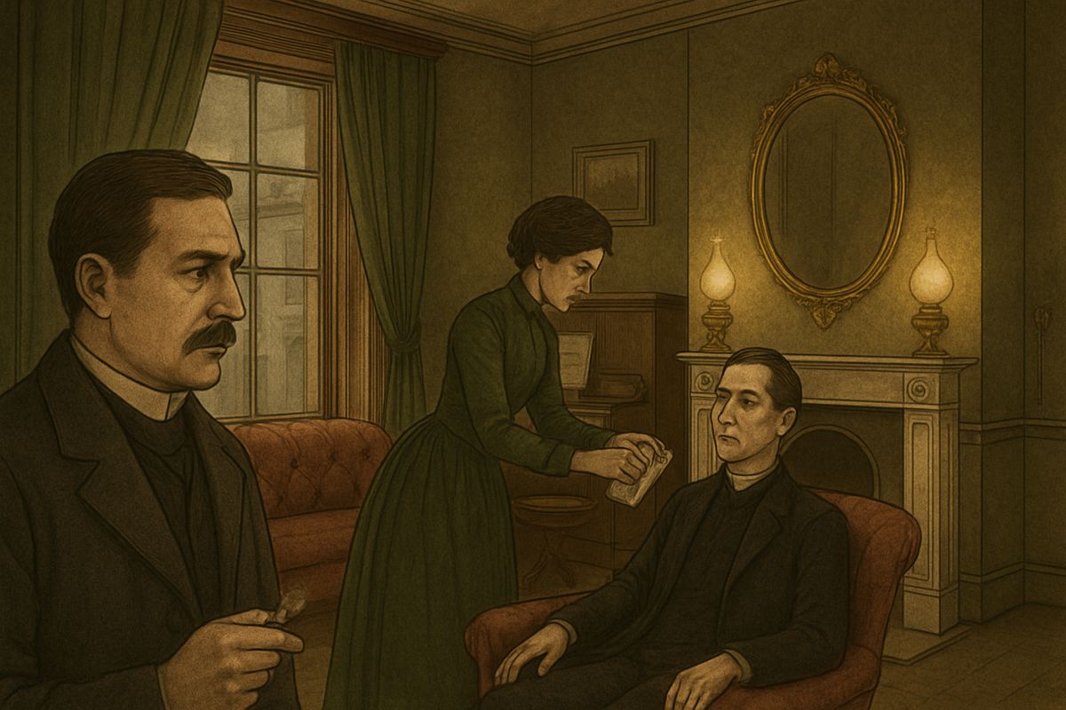 From his post by the window Watson saw Holmes laid on the couch, and the grace and kindliness with which she tended him. He had never felt more ashamed. Yet he hardened his heart and took the rocket from under his ulster.