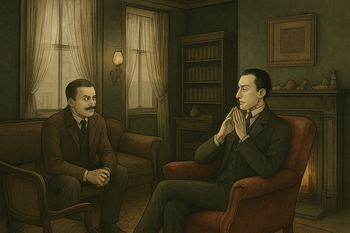 Holmes sank back into his armchair and put his fingertips together, as he always did in judicial moods. Life itself, he reminded Watson, was far more daring than any effort of the imagination, and this morning's story was among the most singular he had ever heard.