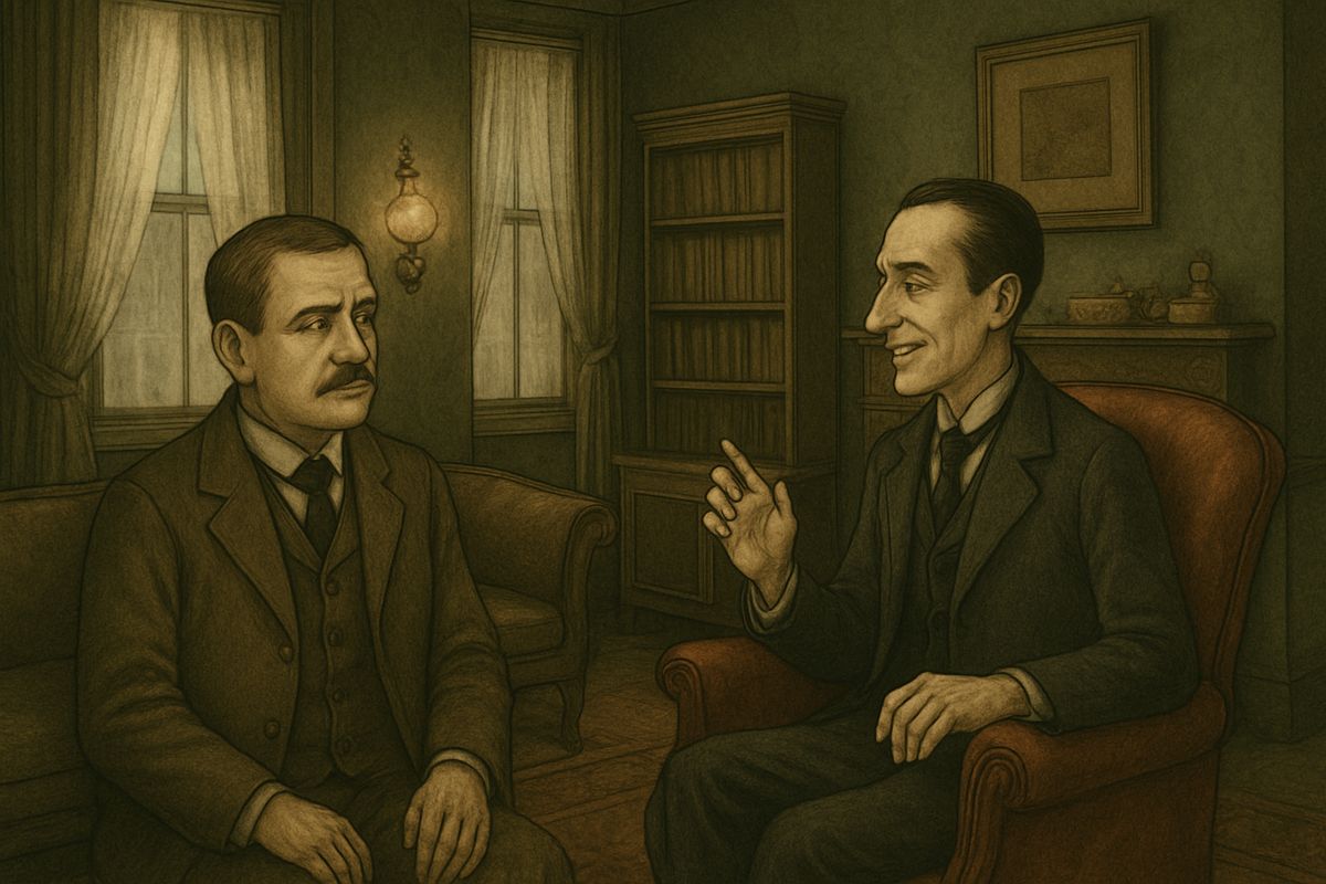 Holmes smiled and shook his head at his friend's puzzled glances. 'Beyond the obvious facts that he has done manual labour, that he takes snuff, that he is a Freemason, that he has been in China, and that he has done much writing lately, I can deduce nothing else.'