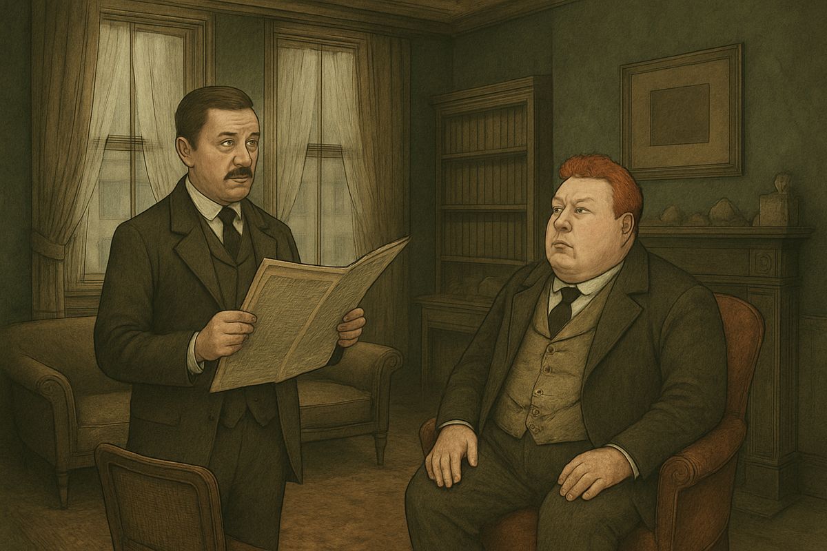 Wilson planted a thick red finger halfway down the column, and Watson read it out. By the bequest of the late Ezekiah Hopkins of Pennsylvania, the Red-headed League offered £4 a week for purely nominal services. Applicants were to call at 7 Pope's Court, Fleet Street.