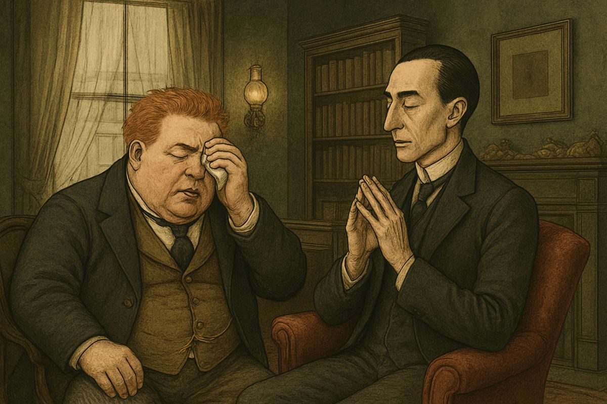Mopping his forehead, Wilson explained that he kept a small pawnbroker's shop in Saxe-Coburg Square, near the City. Trade was poor, and he could afford only one assistant, who had agreed to work for half wages to learn the business.