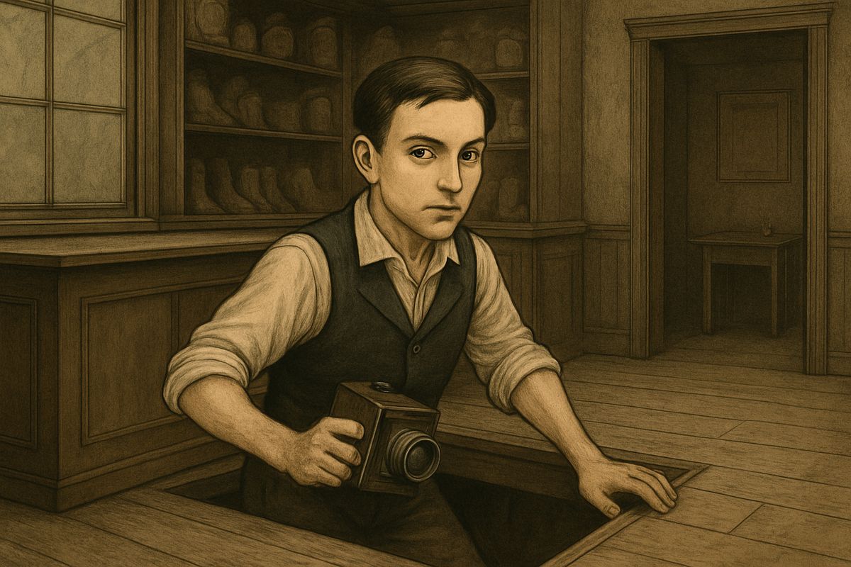 Spaulding's one fault was photography. He was forever snapping away with his camera, then diving into the cellar like a rabbit into its hole to develop his pictures. Apart from a girl of fourteen who cooked and cleaned, the household lived very quietly.
