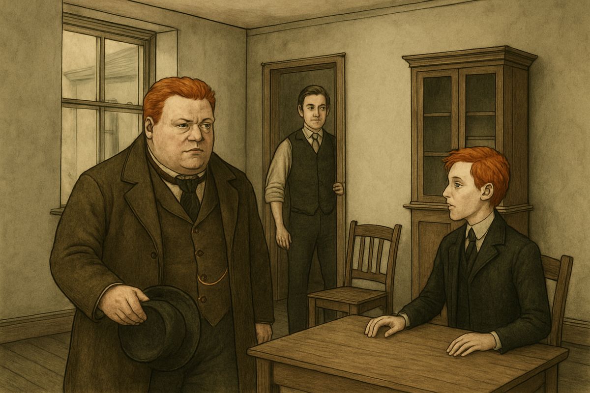 The bare office held two wooden chairs and a deal table, behind which sat a small man whose head was even redder than Wilson's. He found some fault with every candidate. But when Wilson's turn came, he shut the door so that they could speak privately.