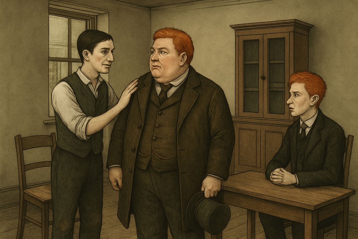 After some thought Ross relented and stretched a point for such a fine head of hair. When Wilson worried about leaving his business, Spaulding stepped in at once: 'Oh, never mind about that, Mr. Wilson! I should be able to look after that for you.'