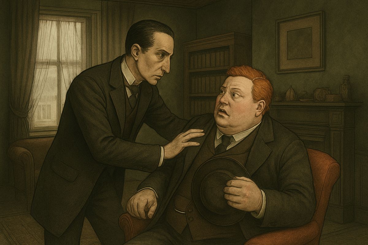 'I cannot see that there is anything very funny,' cried Wilson, flushing to the roots of his flaming hair and half rising to go. Holmes pushed him back into his chair. 'I really wouldn't miss your case for the world. It is most refreshingly unusual.'