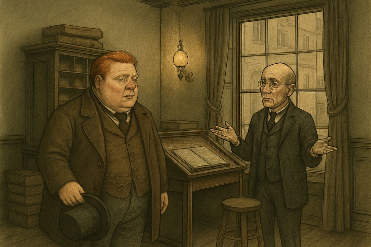Wilson had gone to the landlord, an accountant on the ground floor, who had never heard of the League. The red-headed man, he said, was a solicitor named William Morris who had moved out the day before. The new address he gave turned out to be a factory of artificial knee-caps.