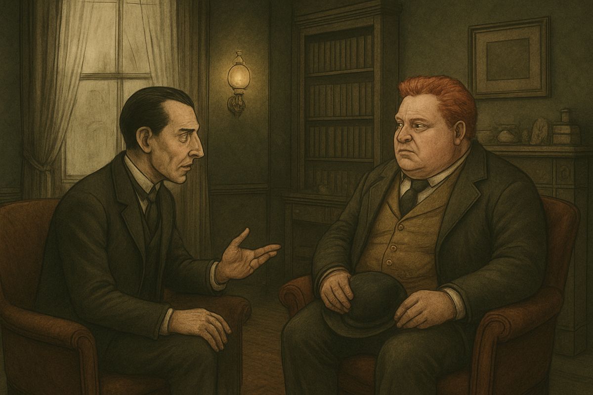 Spaulding could only suggest waiting for a letter. But Wilson would not lose such a place without a fight, so he had come straight to Holmes. 'Your case is an exceedingly remarkable one,' said Holmes. 'Graver issues may hang from it than might at first appear.'