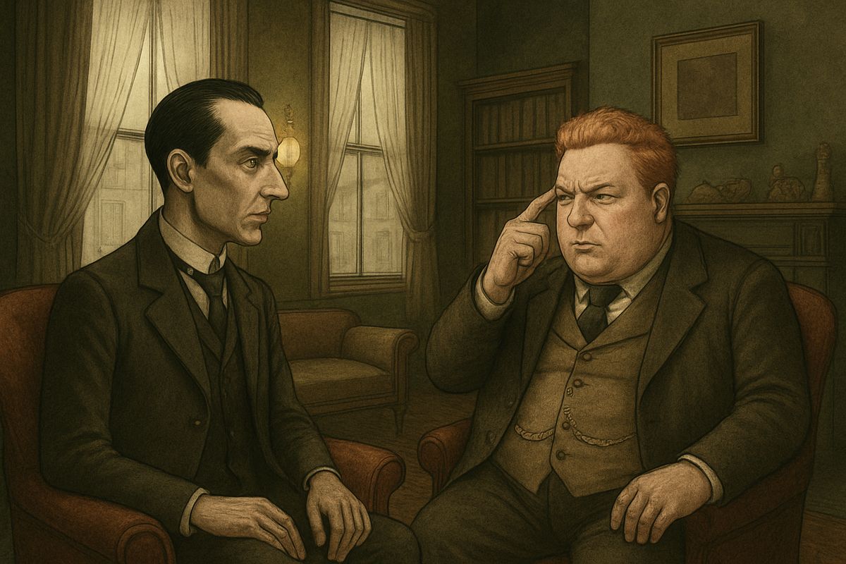 Holmes asked about the assistant, who had come a month before the advertisement, cheap and at half wages. 'What is he like, this Vincent Spaulding?' Small, stout, quick, clean-shaven though nearly thirty, said Wilson, with a white splash of acid on his forehead. Holmes sat up in great excitement.