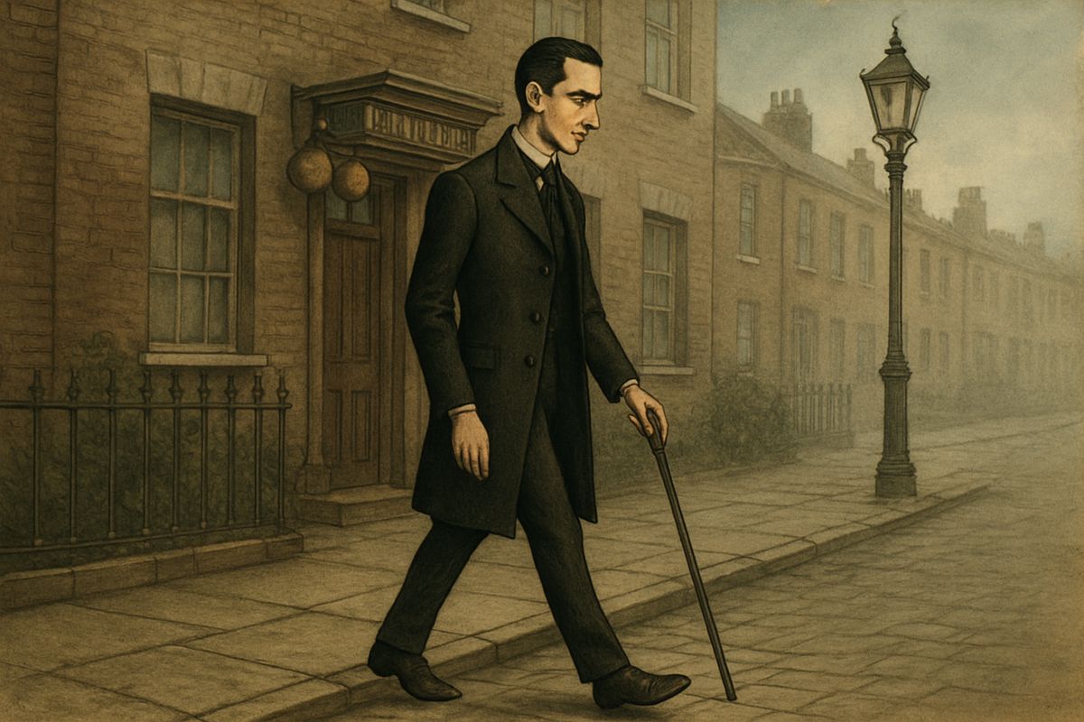 Holmes studied the houses keenly, walking up the street and back again. Then he returned to the pawnbroker's, thumped hard on the pavement with his stick two or three times, and went up to the door and knocked.