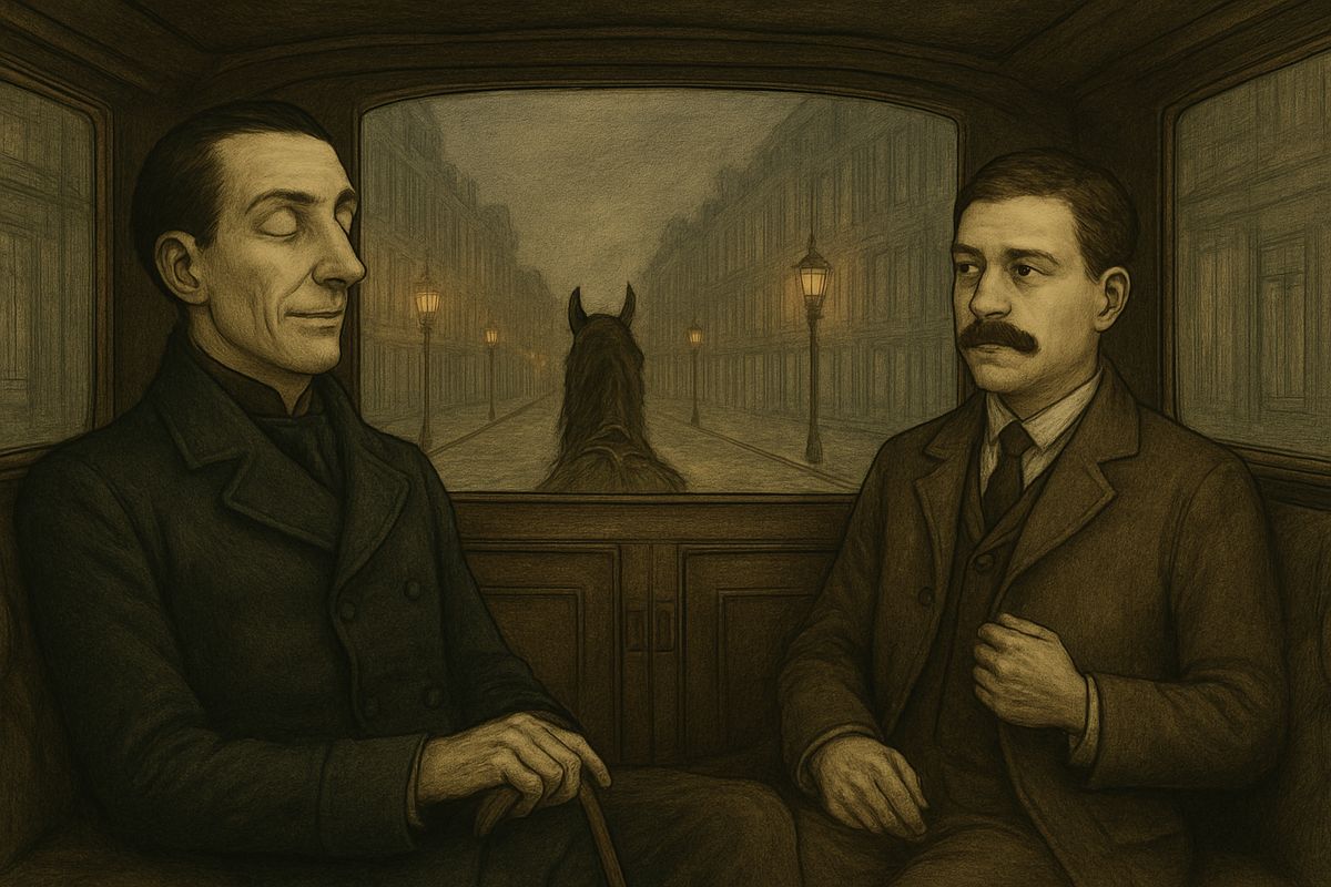 Holmes lay back in the second cab, humming the afternoon's tunes as they rattled through an endless maze of gas-lit streets. Merryweather was a bank director, he said, and Jones, though hopeless as a detective, was brave as a bulldog and tenacious as a lobster.