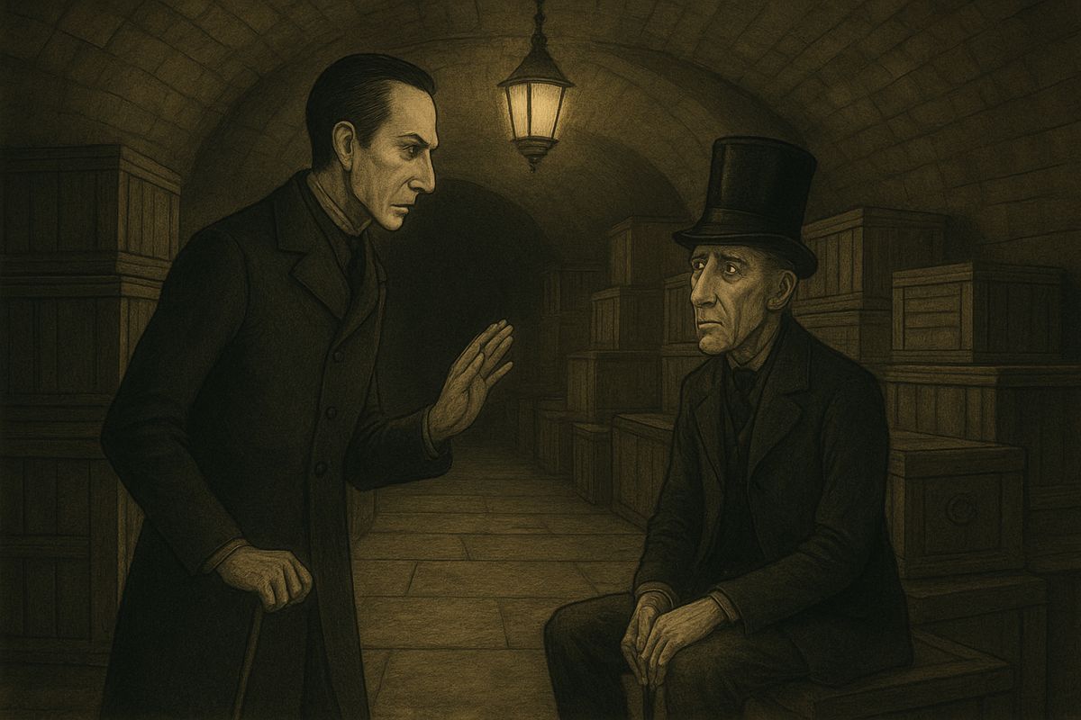 'Why, dear me, it sounds quite hollow!' cried the director. 'I must really ask you to be a little more quiet!' said Holmes severely. 'You have already put the whole expedition at risk.' The offended Merryweather perched himself on a crate.