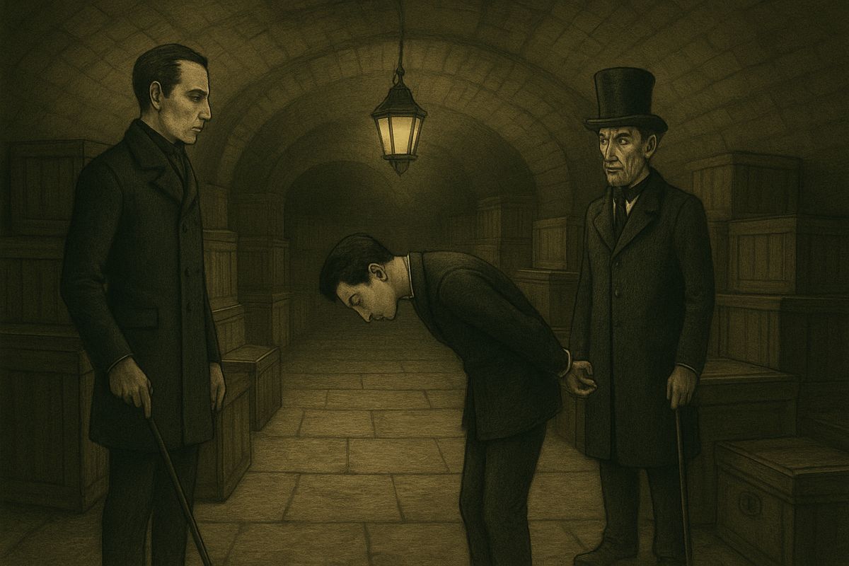 'That is better,' said John Clay serenely. He made a sweeping bow and walked quietly off in the detective's custody, while Merryweather poured out the bank's thanks to Holmes for defeating so bold an attempt.