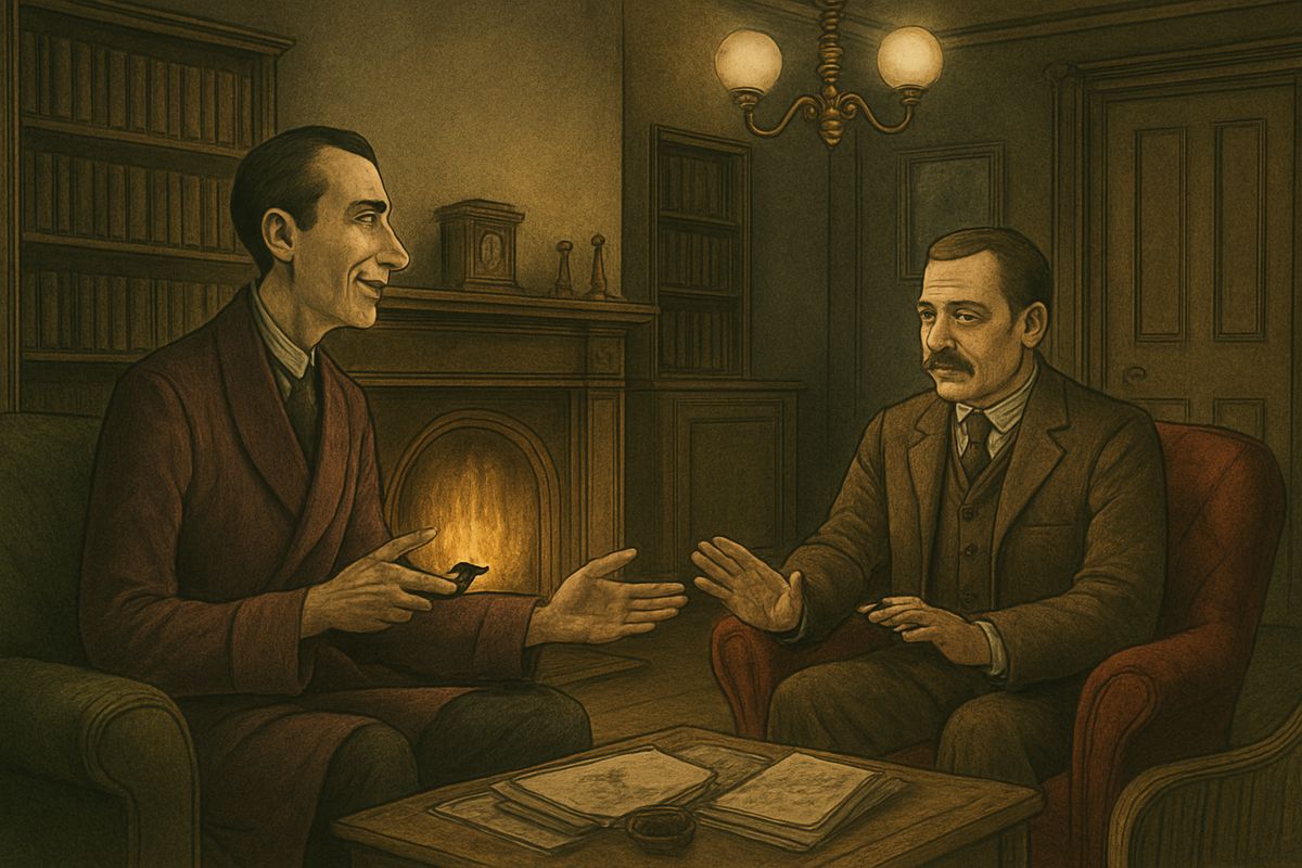 Watson warmed his hands at the crackling fire and guessed that the homely thing had some deadly story behind it. Holmes laughed. “No, no. No crime,” he said. It was only one of the whimsical little things that happen when four million people jostle together.