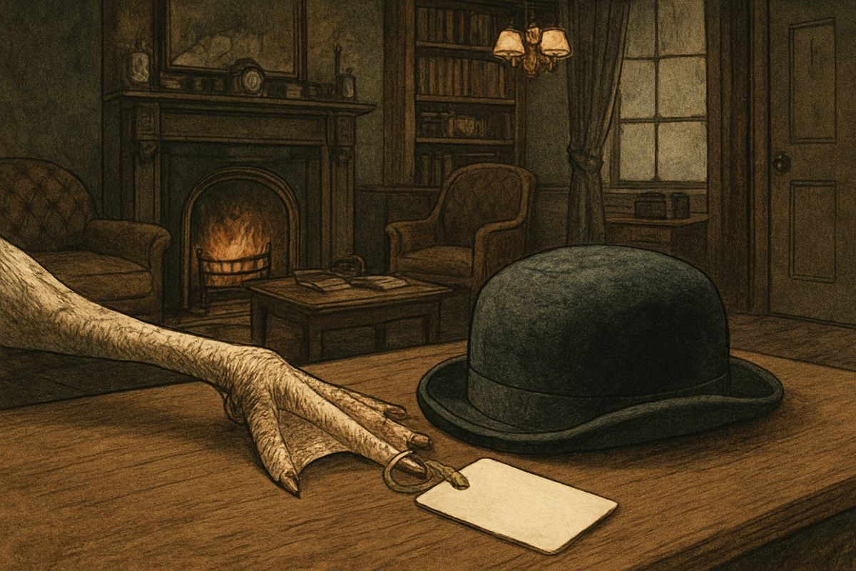 A card tied to the bird's left leg read “For Mrs. Henry Baker”, and the initials “H. B.” were in the hat's lining. But London held hundreds of Henry Bakers. Peterson's family was now roasting the goose, and the hat was left to Holmes.