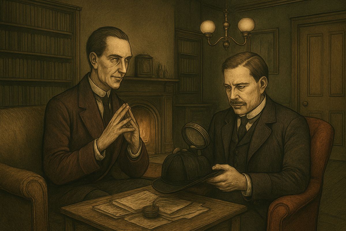 “You know my methods,” said Holmes, handing over his lens. Watson turned the tattered hat over rather ruefully, trying to find out what kind of man had worn it.