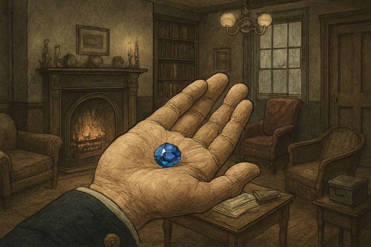 “See what my wife found in its crop!” gasped Peterson. On his open palm lay a blue stone smaller than a bean, so pure and bright that it twinkled like an electric spark in the hollow of his hand.