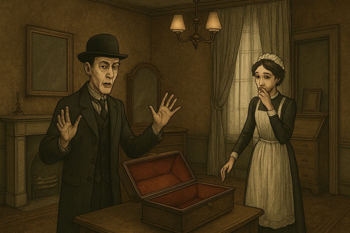 When he came back, Ryder said, Horner was gone, the bureau was forced, and the little morocco casket lay empty on the dressing-table. At his cry the maid, Catherine Cusack, came running in.