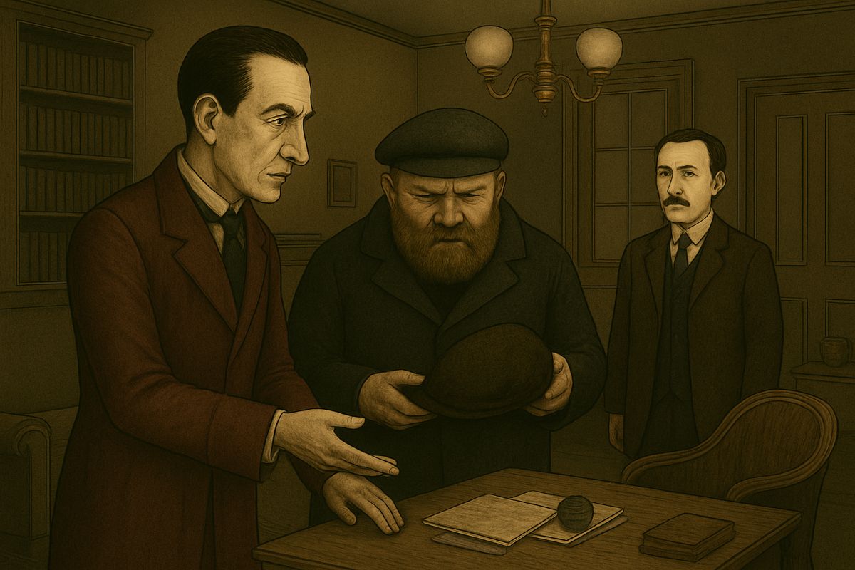 “Mr. Henry Baker, I believe,” said Holmes, rising with easy cheerfulness and offering him the chair by the fire. “Is that your hat?” “Yes, sir, that is undoubtedly my hat.”