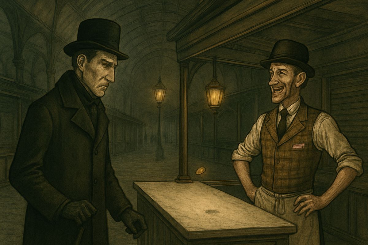 Holmes looked deeply chagrined. He threw a sovereign on the slab and turned away as if too disgusted to speak.