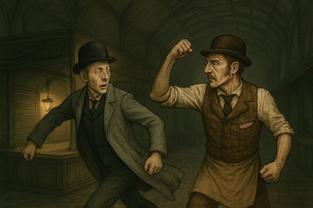 “You bring Mrs. Oakshott here and I'll answer her!” roared the salesman. “One of them was mine all the same,” whined the little man. Breckinridge rushed at him, and he ran off into the darkness.