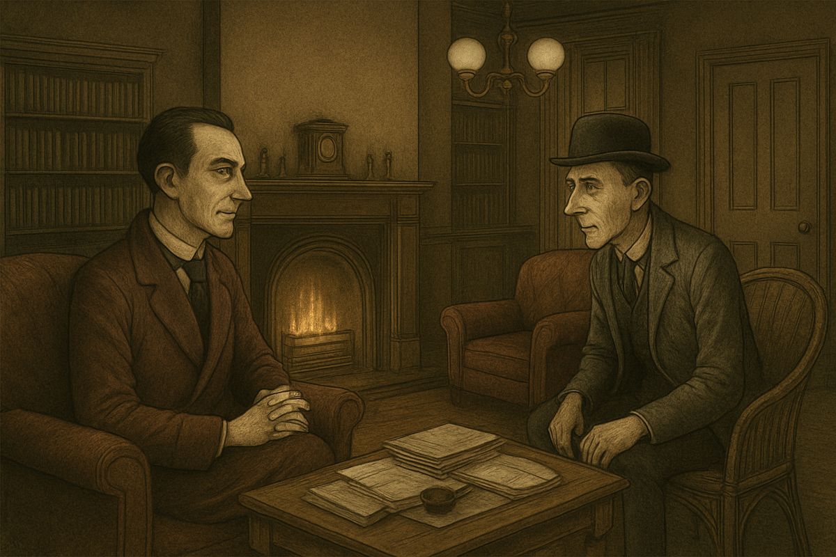 Holmes put on his slippers and settled Ryder in the basket-chair by the fire. He guessed Ryder was after one bird in particular, “white, with a black bar across the tail.” Ryder shook with emotion.
