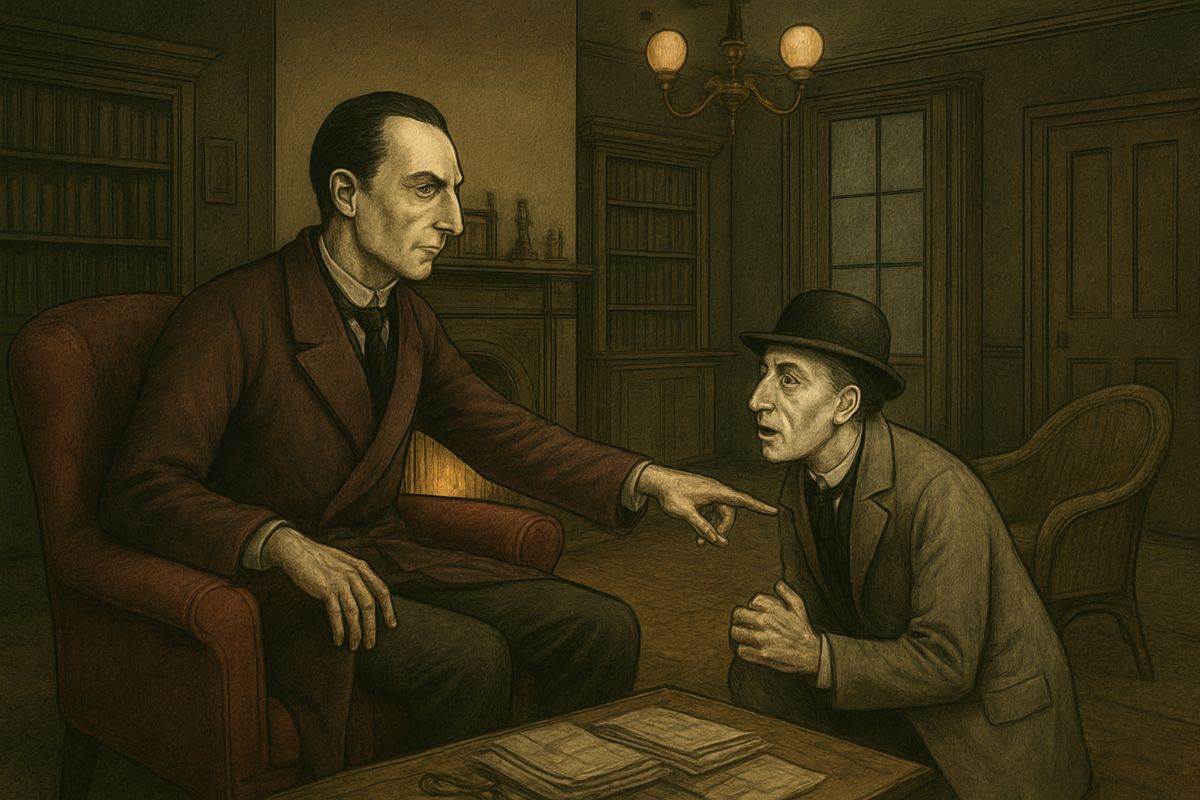 Ryder threw himself on the rug and clutched Holmes's knees. “For God's sake, have mercy! Think of my father! Of my mother!” he shrieked. “Get back into your chair!” said Holmes sternly.