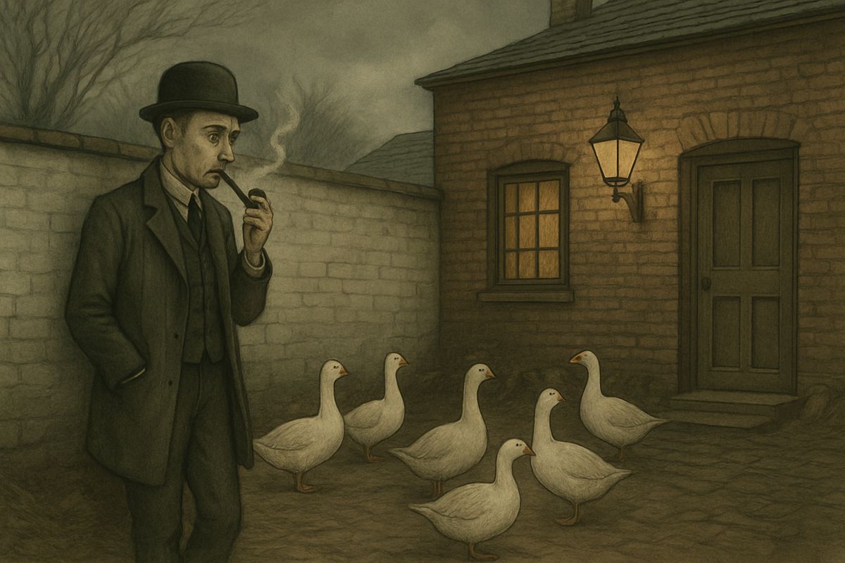 Ryder confessed. After Horner's arrest he fled with the stone to his sister's house in the Brixton Road, where she fattened fowls. There he stood in the back yard smoking a pipe, wondering what to do.
