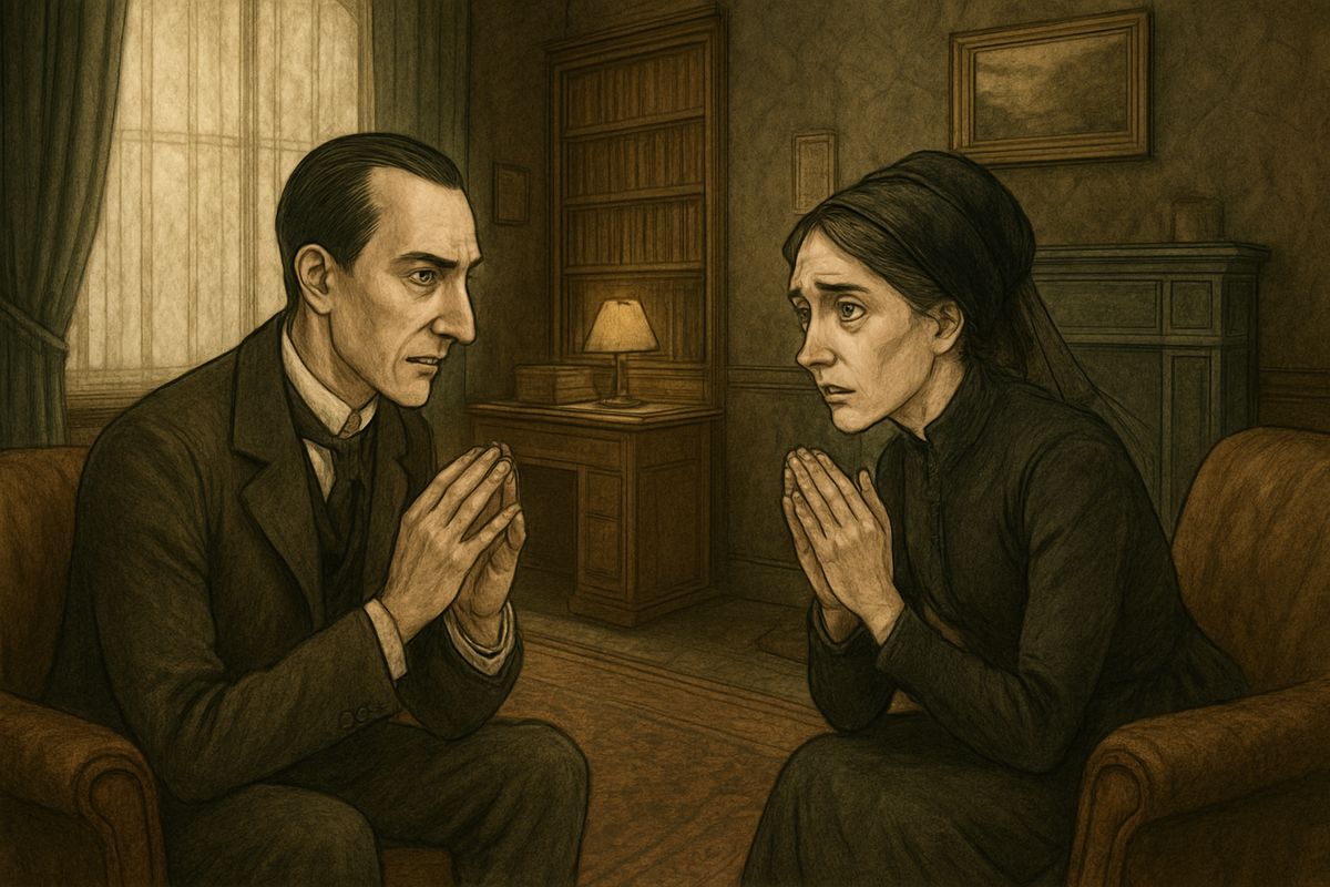 “I shall go mad if it continues,” she cried. She had left home before six and caught the first train to Waterloo. She had no one to turn to and could not pay him yet, but she begged him to bring some light to her darkness.