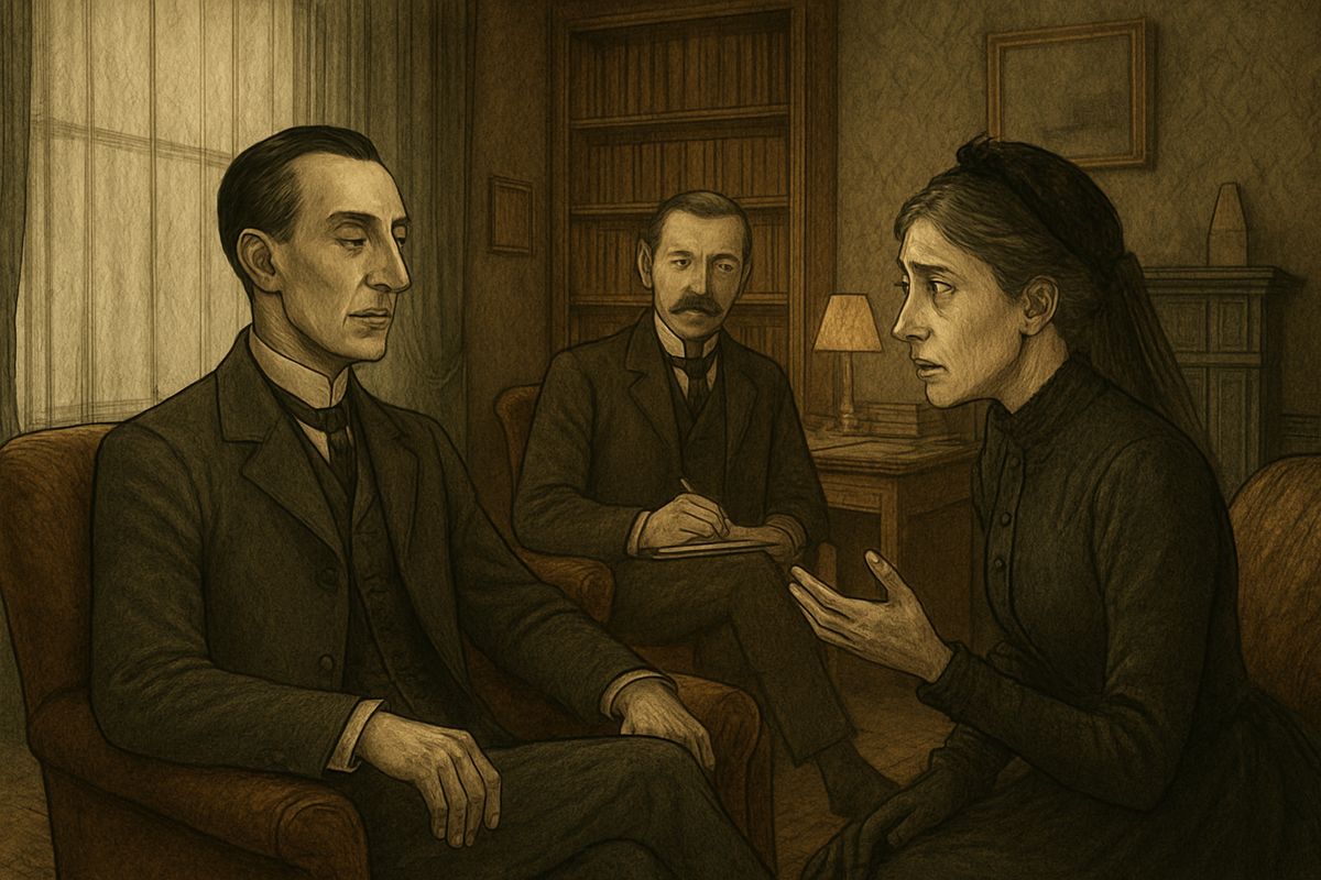 “My name is Helen Stoner,” she began. She lived with her stepfather, Dr. Grimesby Roylott, last of an ancient Saxon family whose fortune had been gambled away. All that remained was a mortgaged old manor at Stoke Moran in Surrey.