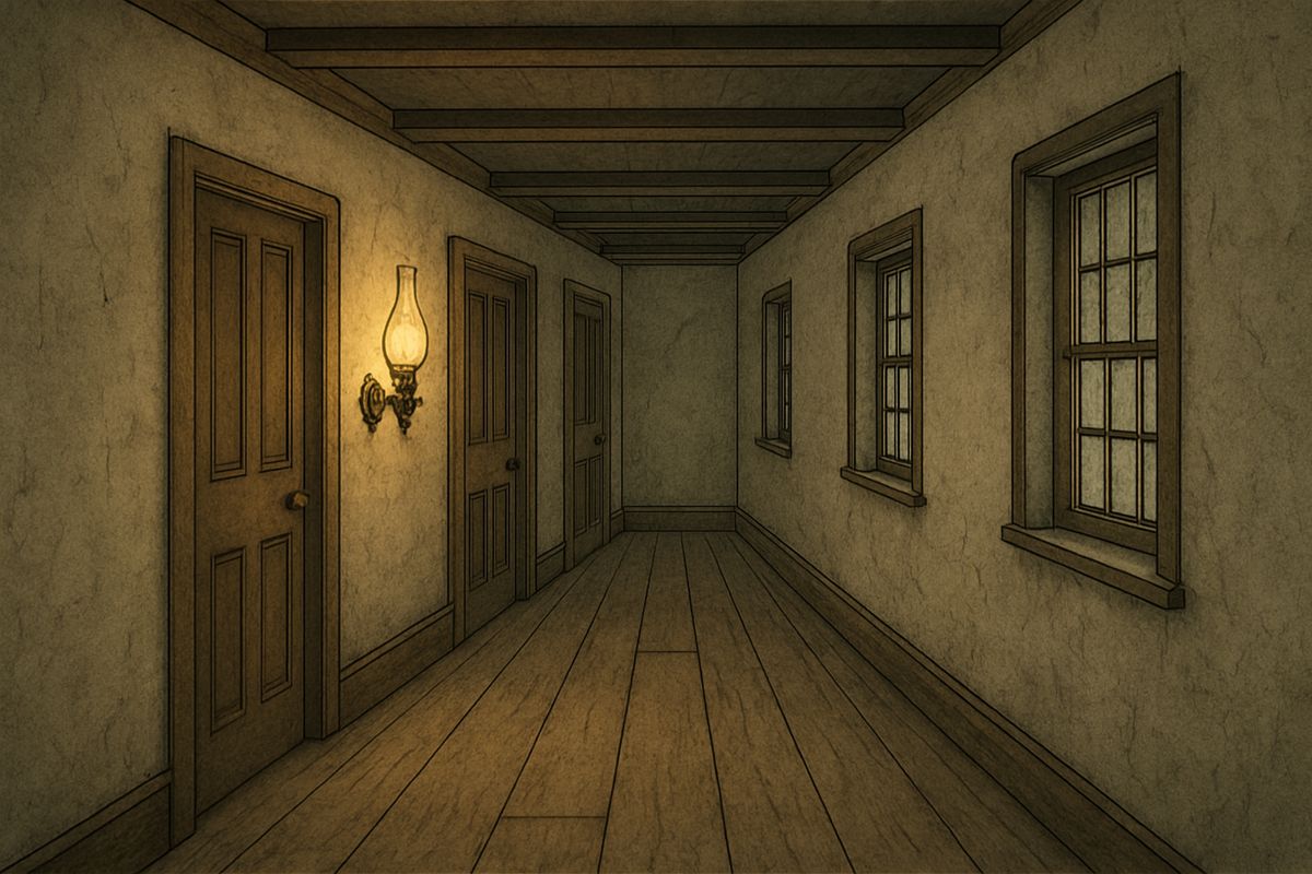 Holmes, eyes closed, asked her to be precise. Only one wing was lived in, she said. Its three ground-floor bedrooms, Roylott's first, then Julia's, then Helen's, all opened onto one corridor, with no doors between them.