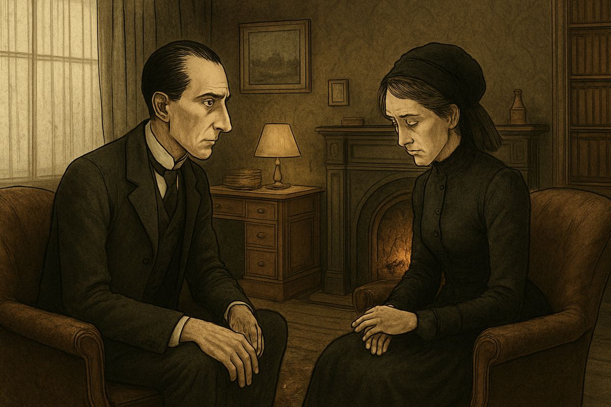 The lady blushed deeply and covered her injured wrist. “He is a hard man,” she said, “and perhaps he hardly knows his own strength.”
