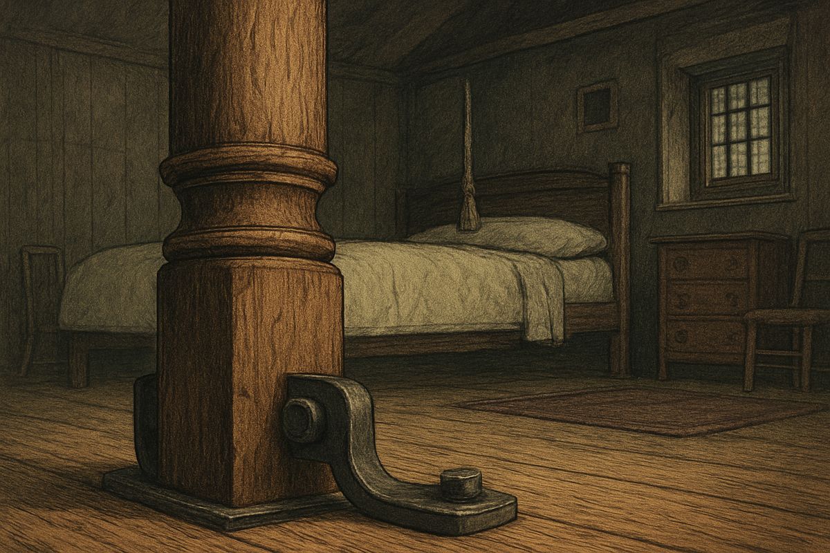 The bed was clamped to the floor. The lady could never move it, so it always stood beneath the ventilator and the rope, a rope clearly never meant to ring a bell.