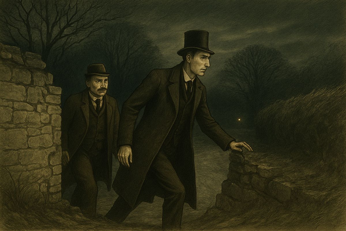 They set out along the dark road, a chill wind in their faces and one yellow light twinkling ahead through the gloom. They slipped through a gap in the old park wall and made their way among the trees.